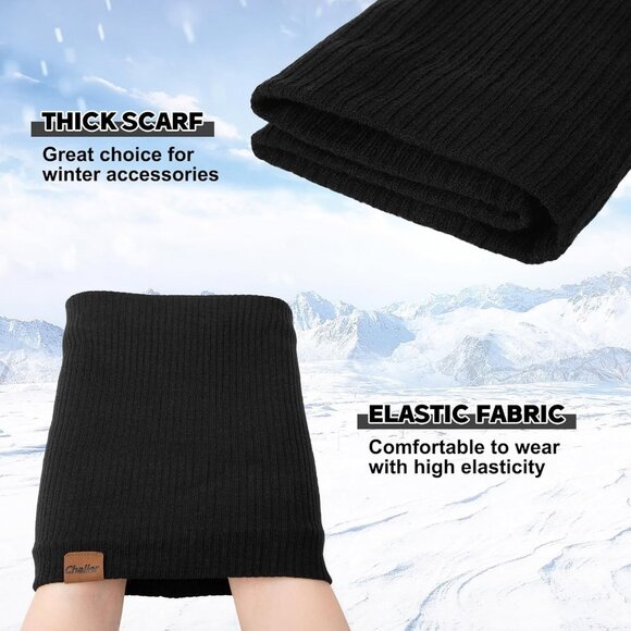 Women's H-black + red Scarf Winter Double-Layer Neck Warmer Knit Fleece - Picture 3 of 7